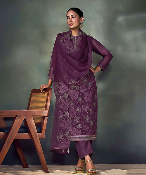 Violet Twinkle Chiffon Designer Salwar Kameez