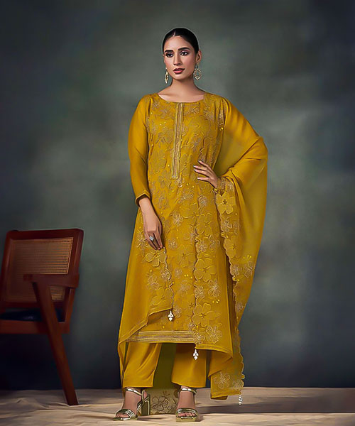 Yellow Twinkle Chiffon Designer Salwar Kameez