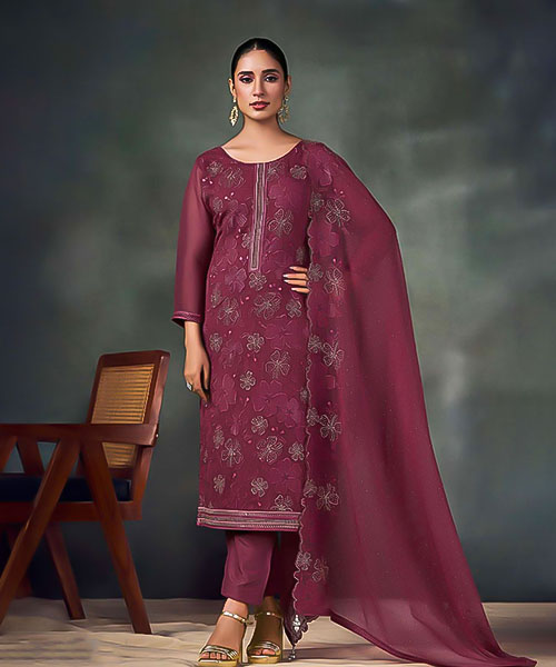 Red Twinkle Chiffon Designer Salwar Kameez