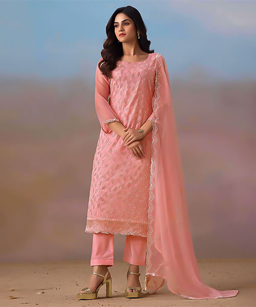 Pink  Chiffon Party Wear Salwar Kameez
