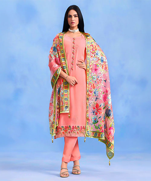 Orange  Catonic Geo Party Wear Salwar Kameez in dallas