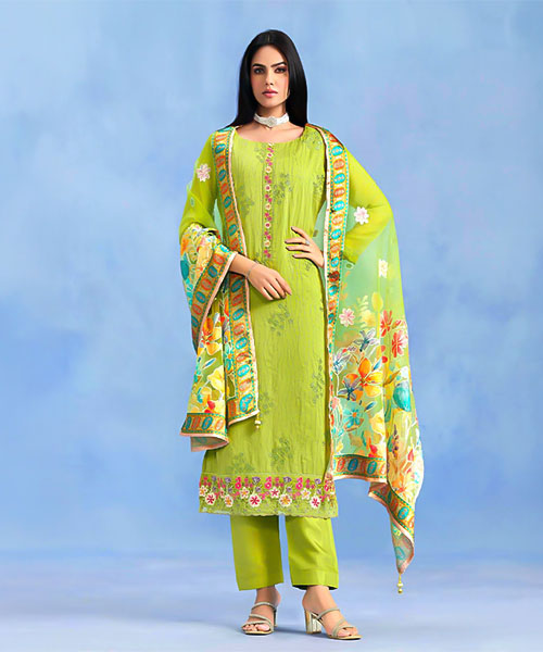 Green  Catonic Geo Party Wear Salwar Kameez in dallas