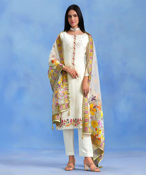 White  Catonic Geo Party Wear Salwar Kameez in dallas