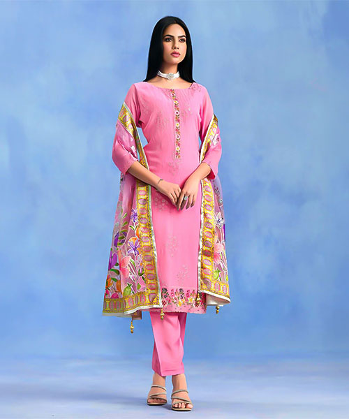 Pink  Catonic Geo Party Wear Salwar Kameez