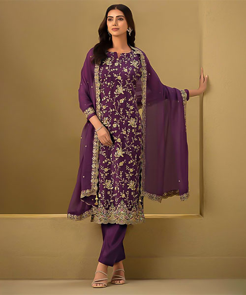 Purple  Organza Party Wear Salwar Kameez in delhi