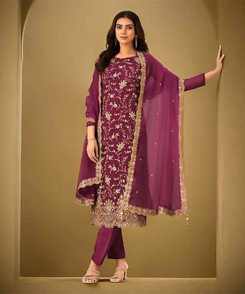 Magenta Organza Party Wear Salwar Kameez in delhi