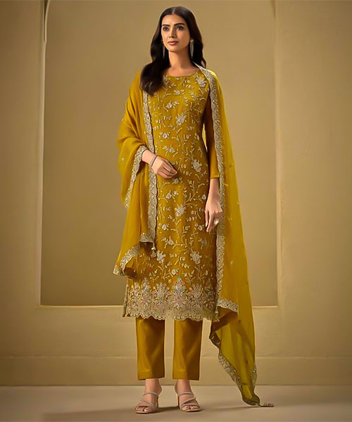 Yellow Organza Party Wear Salwar Kameez in delhi