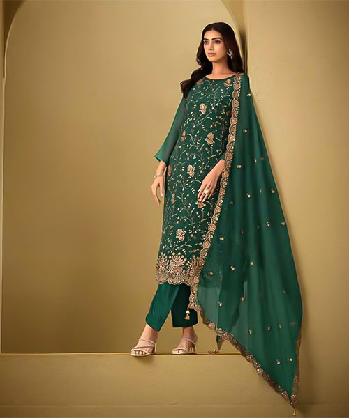 Green Organza Party Wear Salwar Kameez in delhi