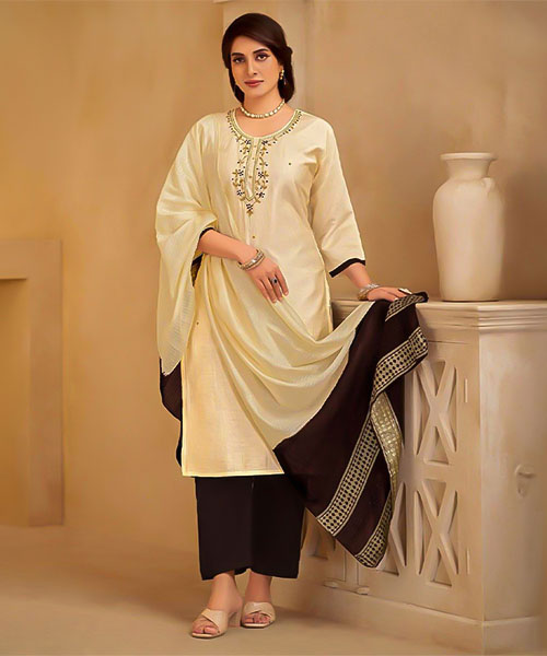 White Vertican Silk Casual Wear Salwar Kameez in mumbai