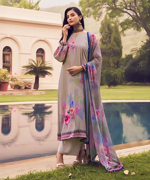 Grey  French Crape Casual Wear Salwar Kameez in oxford