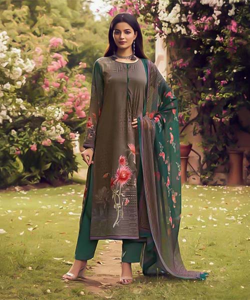 Green  French Crape Casual Wear Salwar Kameez in oxford