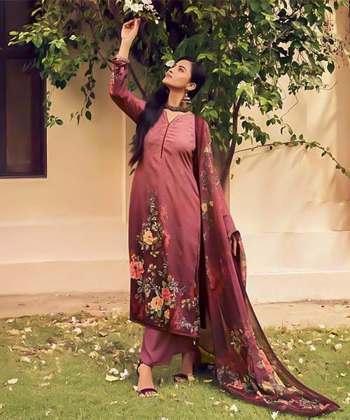 Red  French Crape Casual Wear Salwar Kameez