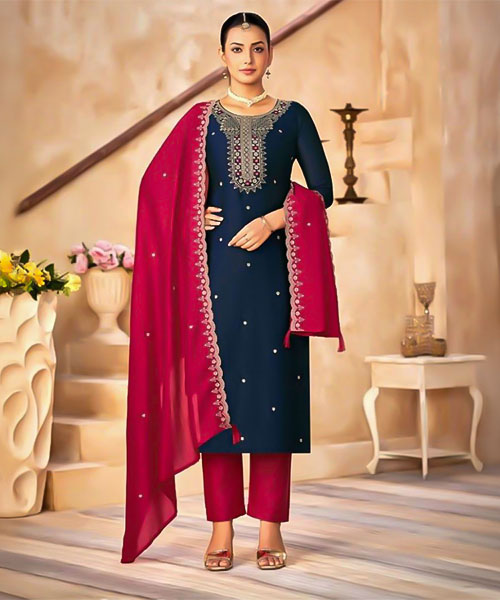 Blue  Vichitra Silk Casual Wear Salwar Kameez in chicago