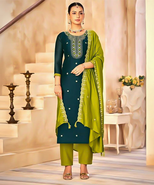 Green  Vichitra Silk Casual Wear Salwar Kameez