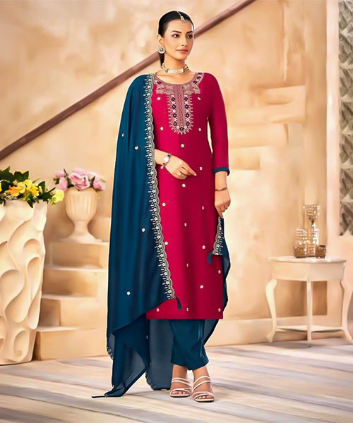 Red Vichitra Silk Casual Wear Salwar Kameez in chicago