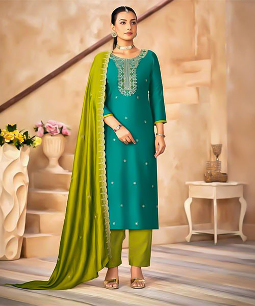 Cyan  Vichitra Silk Casual Wear Salwar Kameez