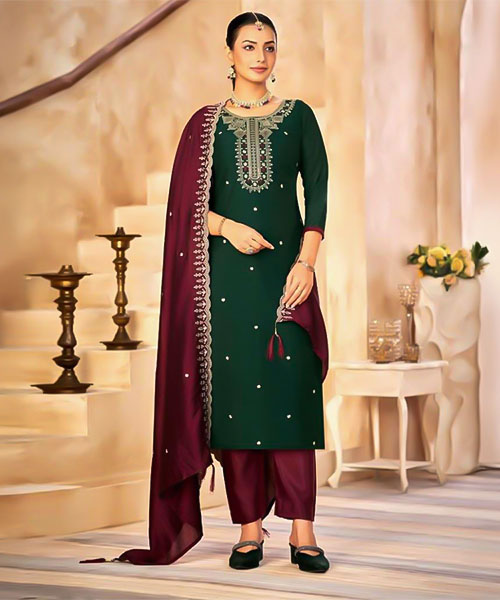 Green  Vichitra Silk Casual Wear Salwar Kameez