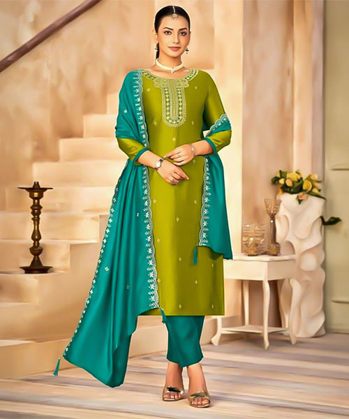 Green  Vichitra Silk Casual Wear Salwar Kameez