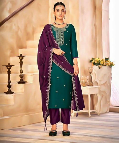 Green  Vichitra Silk Casual Wear Salwar Kameez