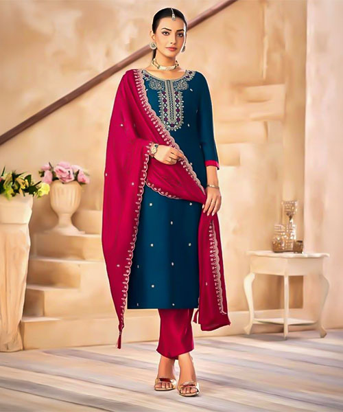 Blue  Vichitra Silk Casual Wear Salwar Kameez in chicago