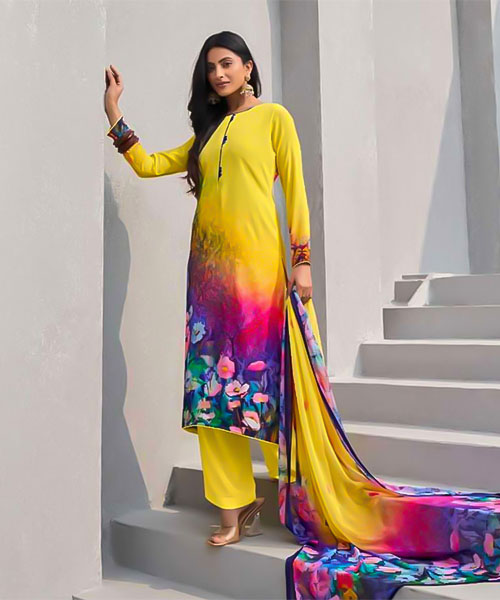 Yellow Butter Crepe Casual Wear Salwar Kameez in bristol