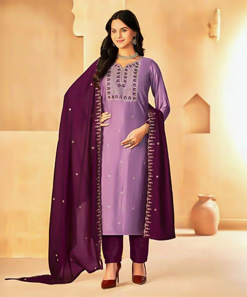 Purple  Vichitra Silk  Casual Wear Salwar Kameez in norway