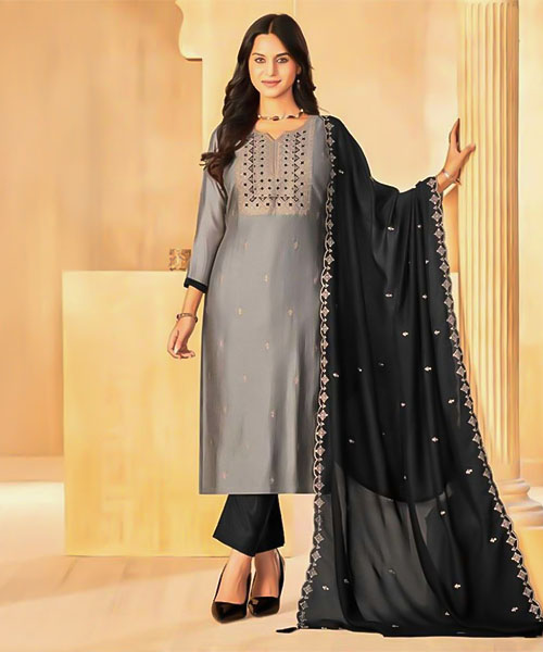 Grey  Vichitra Silk  Casual Wear Salwar Kameez in norway