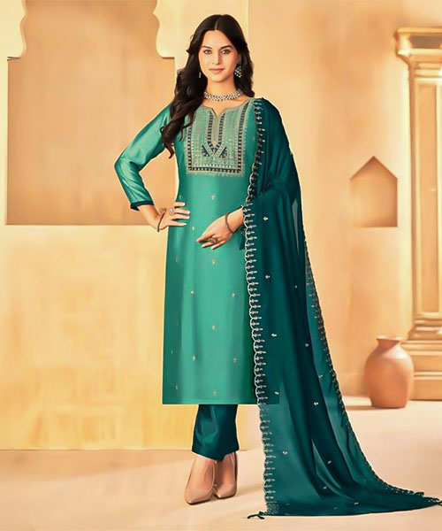 Green  Vichitra Silk  Casual Wear Salwar Kameez in norway