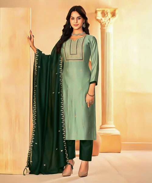 Green  Vichitra Silk  Casual Wear Salwar Kameez in norway