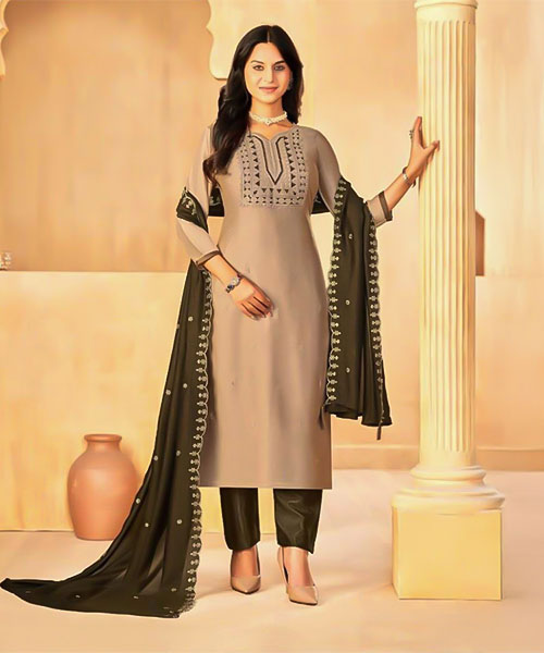 Brown  Vichitra Silk  Casual Wear Salwar Kameez in norway