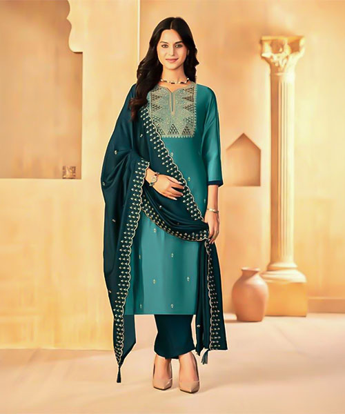 Green  Vichitra Silk  Casual Wear Salwar Kameez in norway