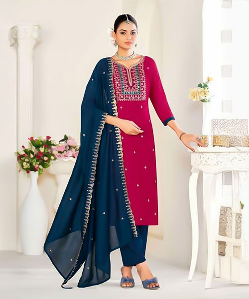 Red  Vichitra Silk Casual Wear Salwar Kameez