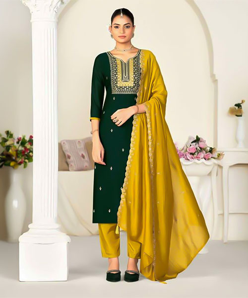 Green  Vichitra Silk Casual Wear Salwar Kameez in poole