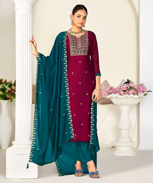 Red  Vichitra Silk Casual Wear Salwar Kameez