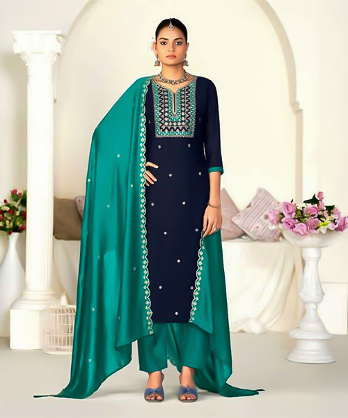Blue Vichitra Silk Casual Wear Salwar Kameez