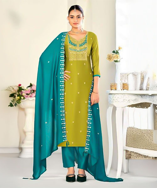 Green  Vichitra Silk Casual Wear Salwar Kameez