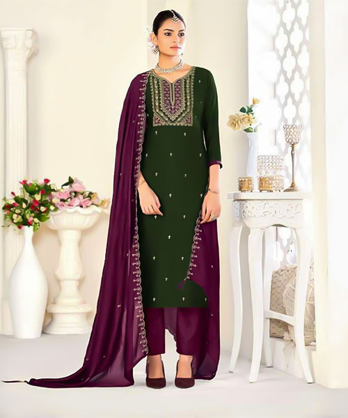 Green  Vichitra Silk Casual Wear Salwar Kameez