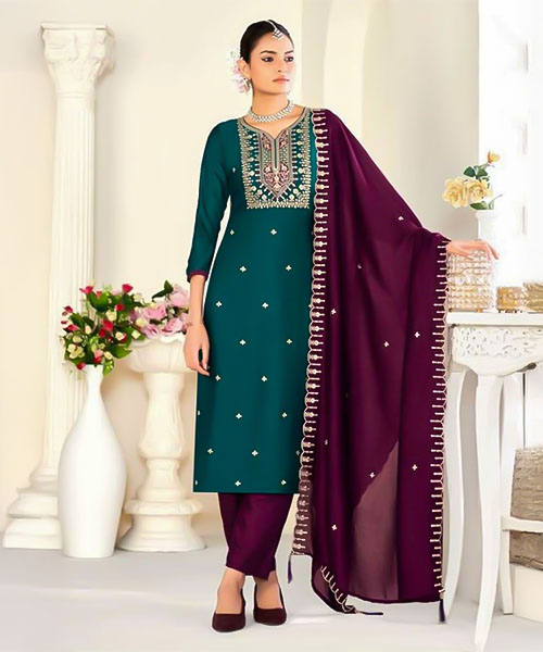 Green  Vichitra Silk Casual Wear Salwar Kameez
