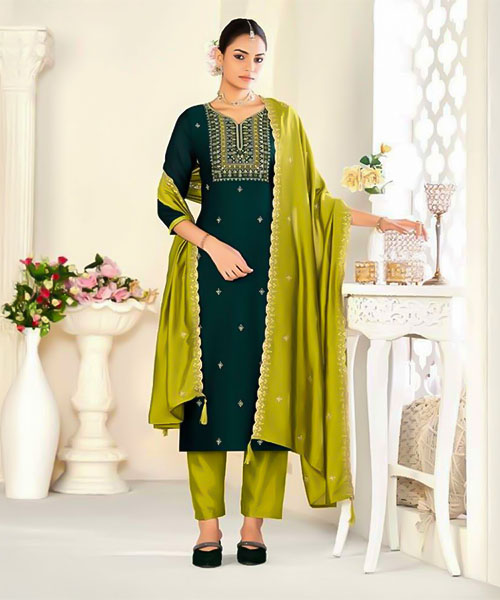 Green  Vichitra Silk Casual Wear Salwar Kameez