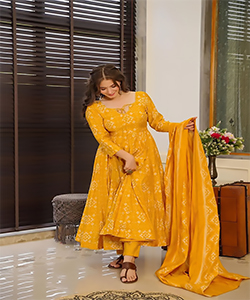 Yellow Pure maslin Anarkali Suit