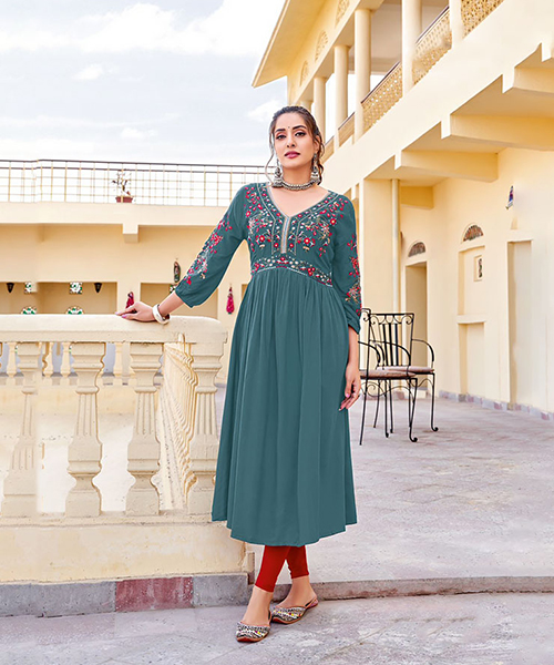 Blue Rayon Casual Kurtis