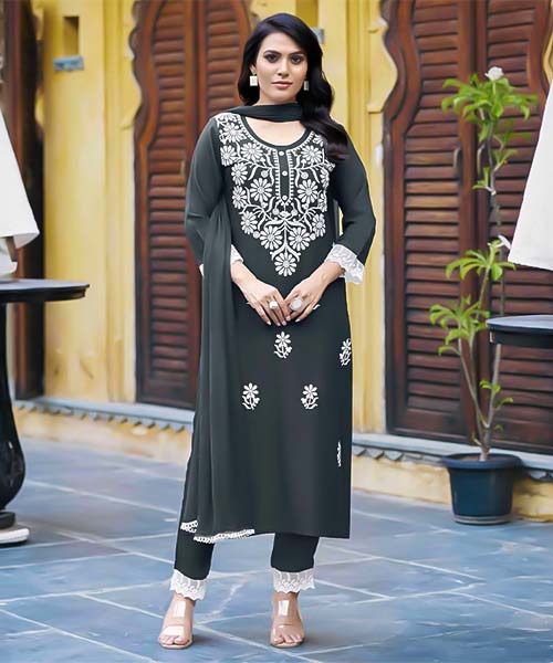 Black  Liva Rayon Casual Wear Salwar Kameez in delhi