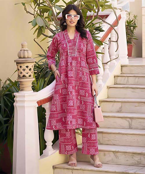 Pink  Cotton Flex Casual Wear Kurti in fiji