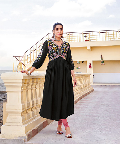 Black Rayon Casual Kurtis