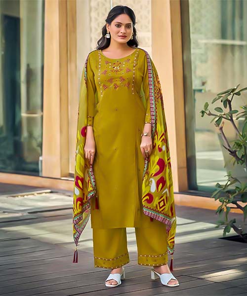 Yellow Liva Rayon Casual Wear Salwar Kameez in australia