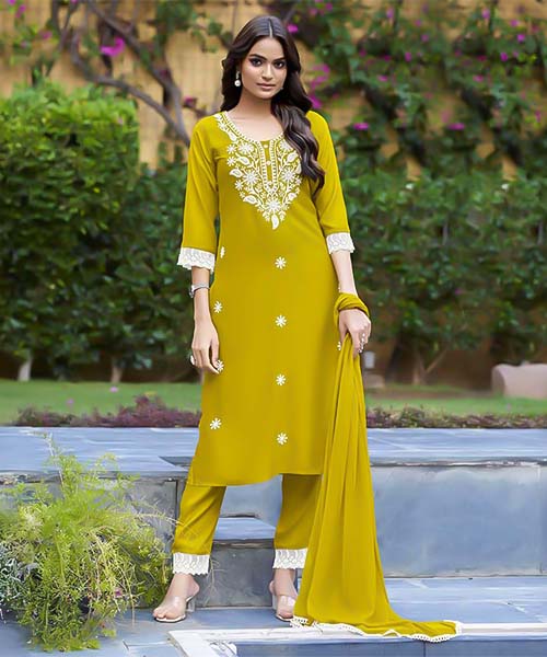 Green  Liva Rayon Casual Wear Salwar Kameez in delhi