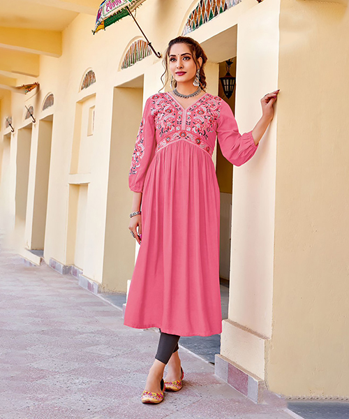 Pink Rayon Casual Kurtis