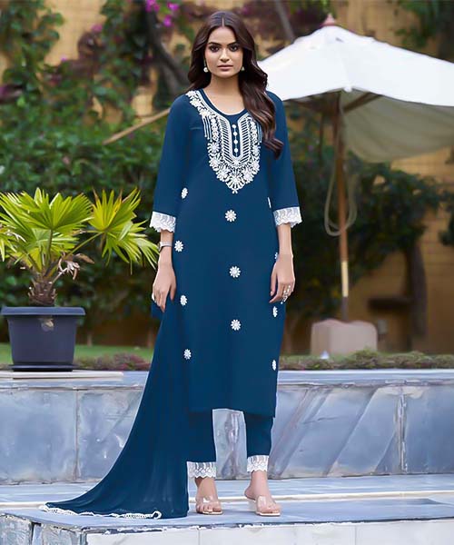 Blue Liva Rayon Casual Wear Salwar Kameez in delhi