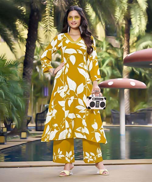 Yellow Liva Rayon Printed Kurti in salford