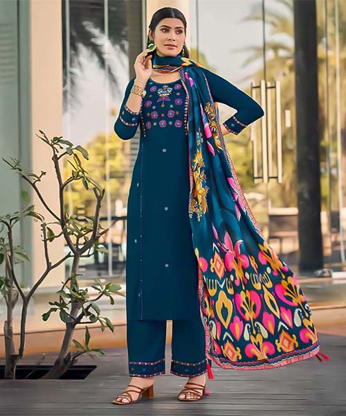 Blue Liva Rayon Casual Wear Salwar Kameez in australia